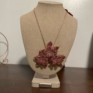 OPC CN Floral Rhinestone Necklace
Pendant Brooch 3D Pink 22" Rope Chain